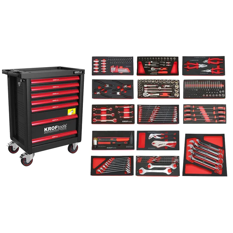 Carro de Ferramentas 7 Gavetas 236 Peças KROFTOOLS Preto Carro de Ferramentas 7 Gavetas 236 Peças KROFTOOLS Preto
