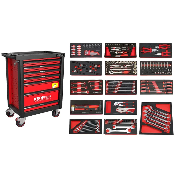 Carro de Ferramentas 7 Gavetas 236 Peças KROFTOOLS Vermelho Carro de Ferramentas 7 Gavetas 236 Peças KROFTOOLS Vermelho