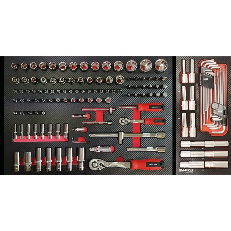 Carro de Ferramentas Equipado DRAKKAR XXL 7 Gavetas 220 Peças Madeira Maciça 26mm