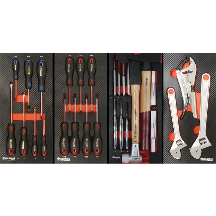Carro de Ferramentas Equipado DRAKKAR XXL 7 Gavetas 220 Peças Madeira Maciça 26mm