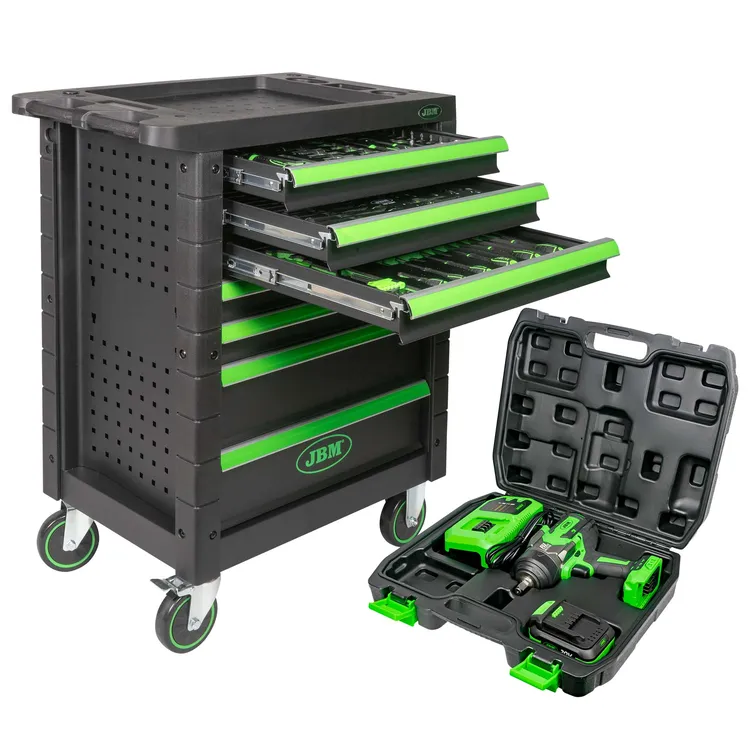 Conjunto JBM com Chave de Impacto a Bateria 1/2'' 1300NM e Carro de Ferramentas 7 Gavetas