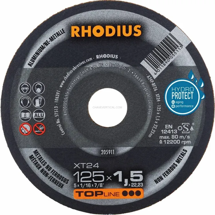 Discos de Corte RHODIUS XT24 Alumínio 125x1,5x22,23mm 50 Peças Discos de Corte RHODIUS XT24 Alumínio 125x1,5x22,23mm 50 Peças