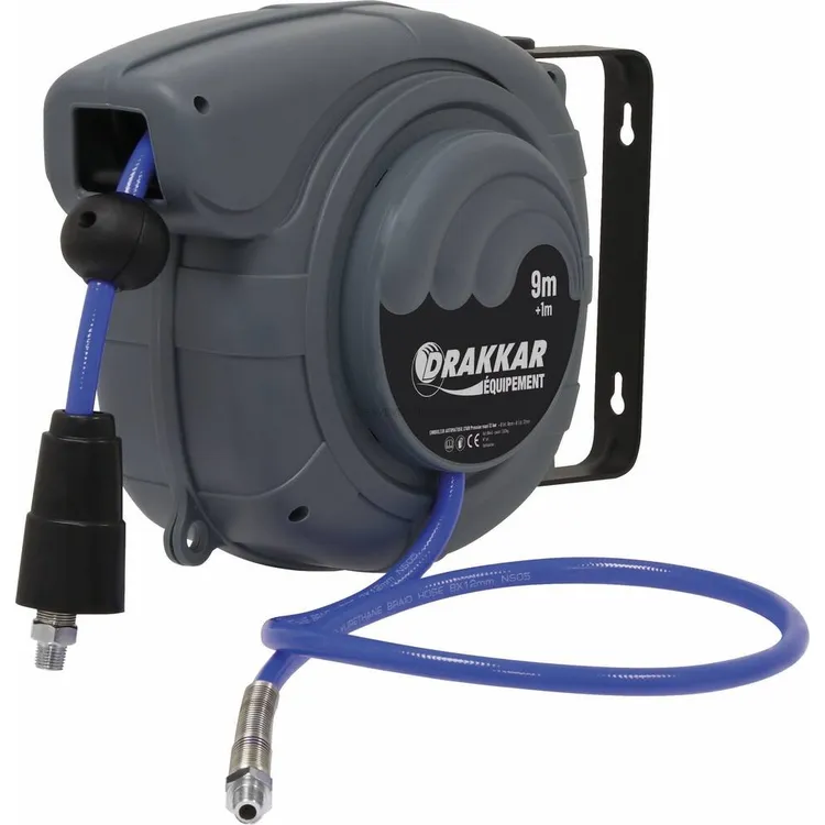 Enrolador Automático Orientável de Mangueira de Ar DRAKKAR Poliuretano 12 bar 8x12mm 9+1m 1/4 Pol.