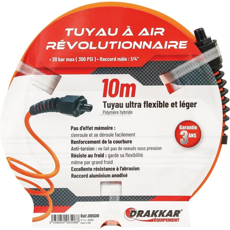 Extensão de Mangueira de Ar Comprimido Ultra Flexível DRAKKAR 8x14mm 10m 20 bar 1/4"