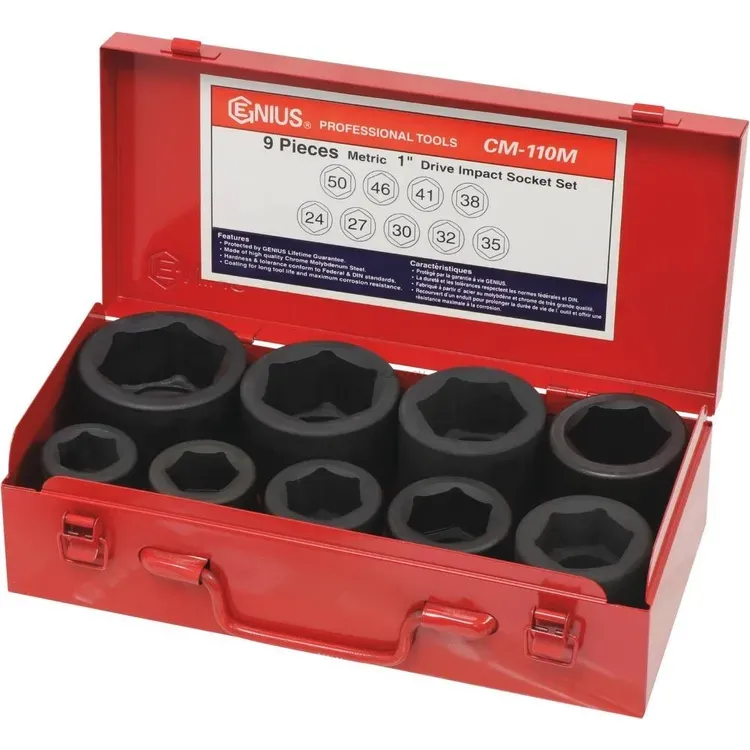 Jogo de Chaves de Caixa de Impacto DRAKKAR 1 Polegada 24 a 50mm 9 Peças Jogo de Chaves de Caixa de Impacto DRAKKAR 1 Polegada 24 a 50mm 9 Peças