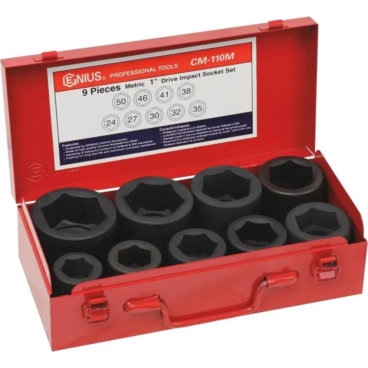 Jogo de Chaves de Caixa de Impacto DRAKKAR 1 Polegada 24 a 50mm 9 Peças