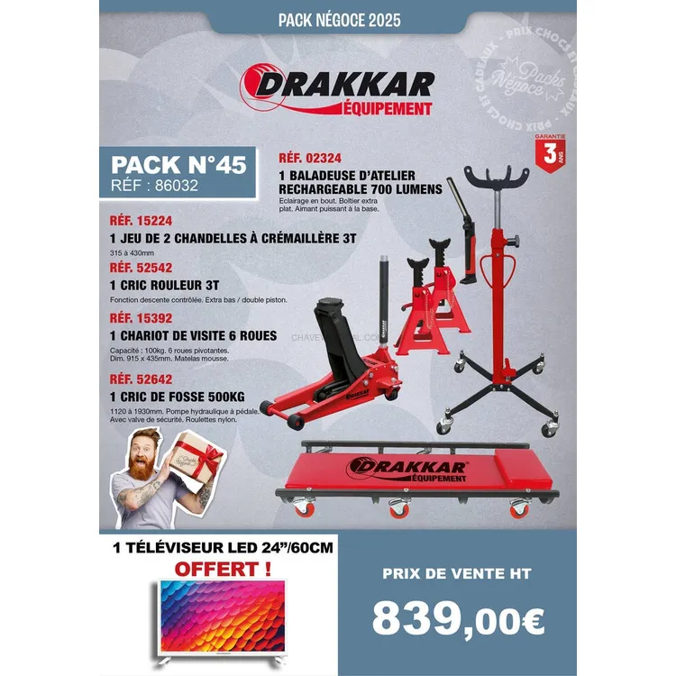 Kit de Oficina DRAKKAR Macaco 3T e Macaco de Fossa 500kg Kit de Oficina DRAKKAR Macaco 3T e Macaco de Fossa 500kg