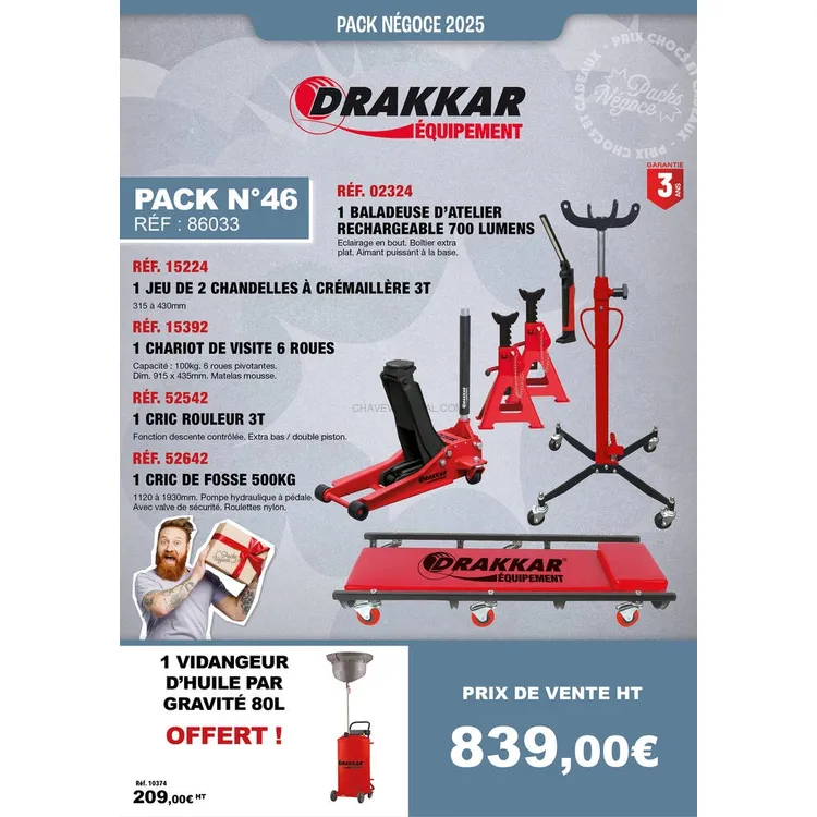 Kit de Oficina DRAKKAR Macaco 3T e Macaco de Fossa 500kg Kit de Oficina DRAKKAR Macaco 3T e Macaco de Fossa 500kg