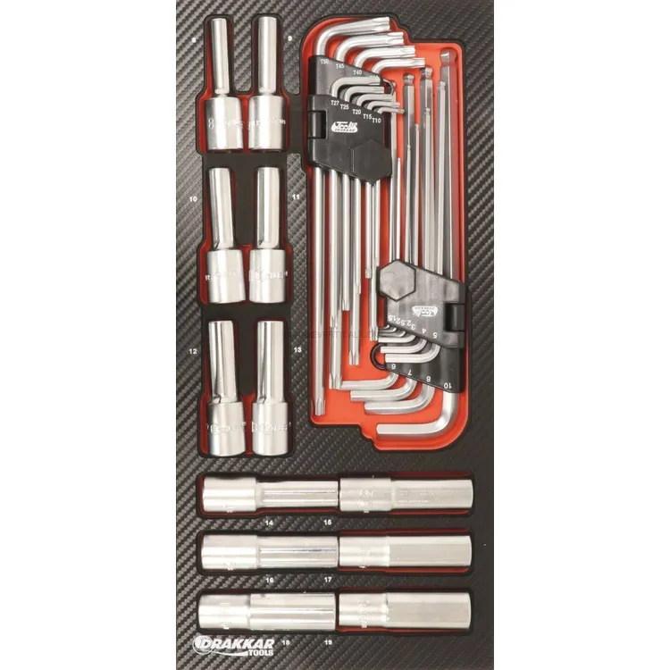 Módulo de Espuma DRAKKAR 31 Peças Hex Torx e Chaves de Caixa 1/2″ Módulo de Espuma DRAKKAR 31 Peças Hex Torx e Chaves de Caixa 1/2″