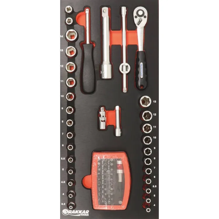 Módulo de Ferramentas DRAKKAR 85 Peças 1/4″ 395x178x32mm Módulo de Ferramentas DRAKKAR 85 Peças 1/4″ 395x178x32mm