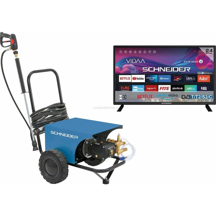 Pack Lavadora de Alta Pressão Água Fria Trifásica Schneider 15l/min 170bar 380V + TV LED 24 Pack Lavadora de Alta Pressão Água Fria Trifásica Schneider 15l/min 170bar 380V + TV LED 24