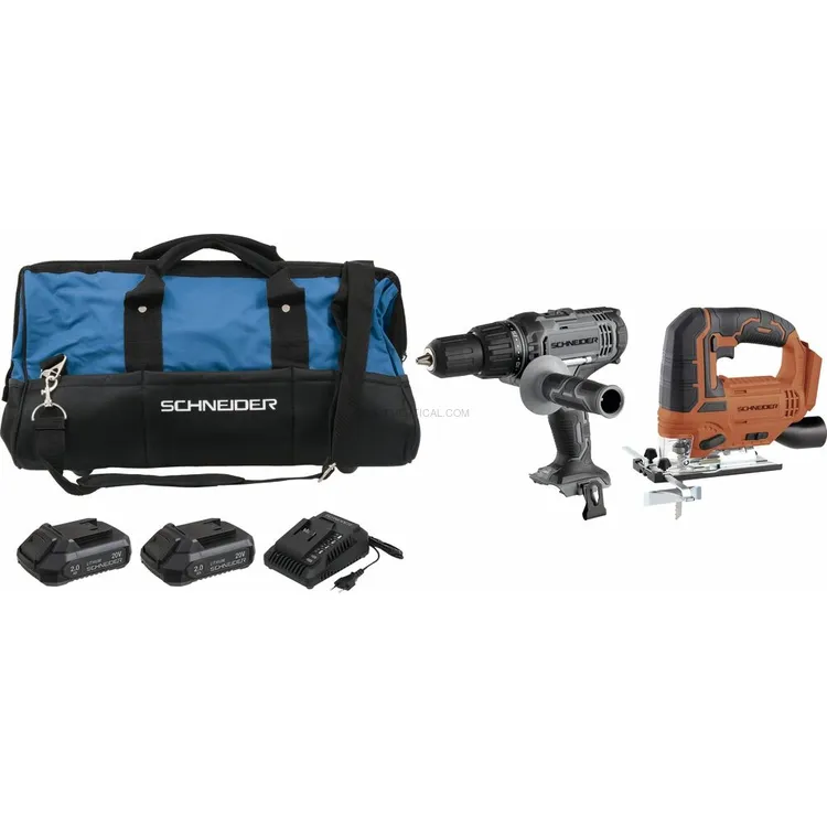 Pack SCHNEIDER 20V Berbequim 50Nm + Serra Tico-Tico + 2 Baterias 2Ah Pack SCHNEIDER 20V Berbequim 50Nm + Serra Tico-Tico + 2 Baterias 2Ah