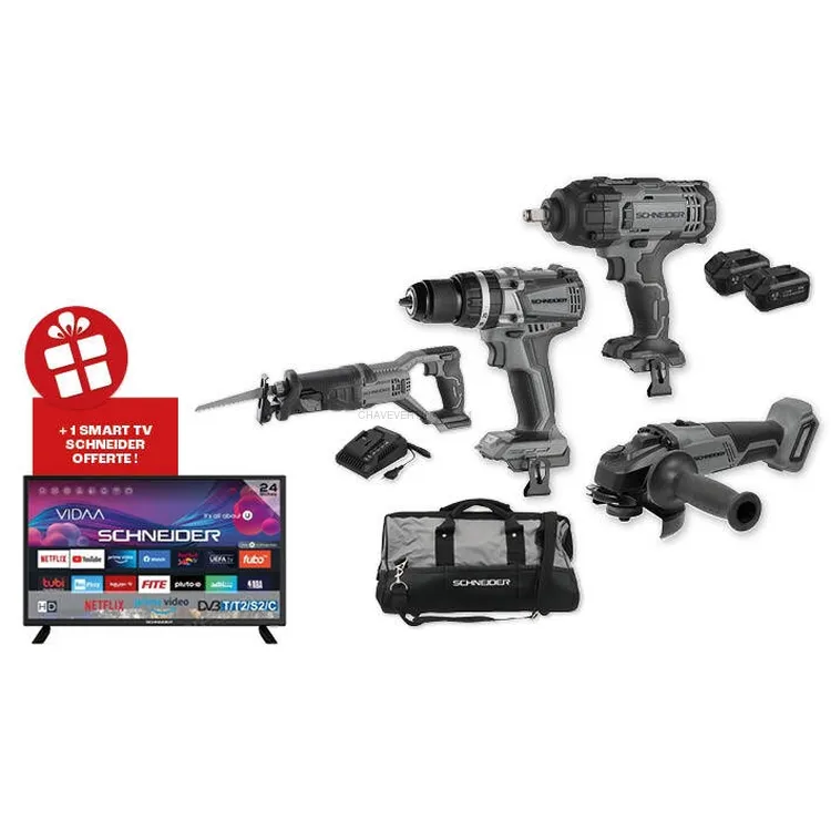 Pack SCHNEIDER 20V Berbequim 60Nm Chave Impacto 650Nm Rebarbadora Serra Sabre Pack SCHNEIDER 20V Berbequim 60Nm Chave Impacto 650Nm Rebarbadora Serra Sabre