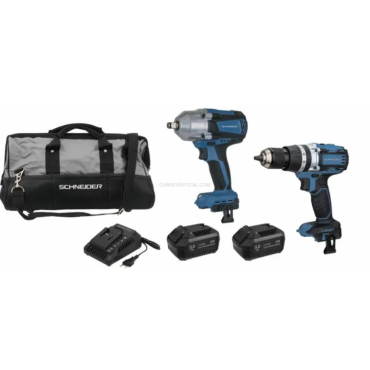 Pack SCHNEIDER 20V Berbequim 65Nm + Chave de Impacto 1/2″ 800Nm 2x5Ah