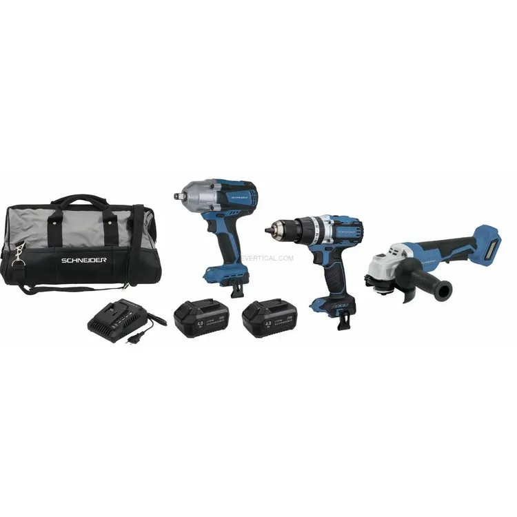 Pack SCHNEIDER 20V Berbequim 65Nm + Chave de Impacto 800Nm + Rebarbadora 125mm