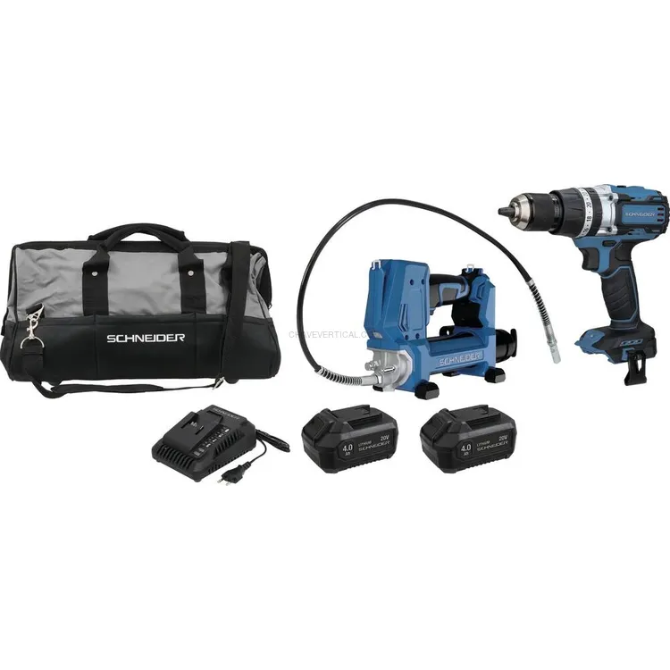 Pack SCHNEIDER 20V Berbequim Brushless 65Nm + Bomba de Massa 690bar 2x4Ah