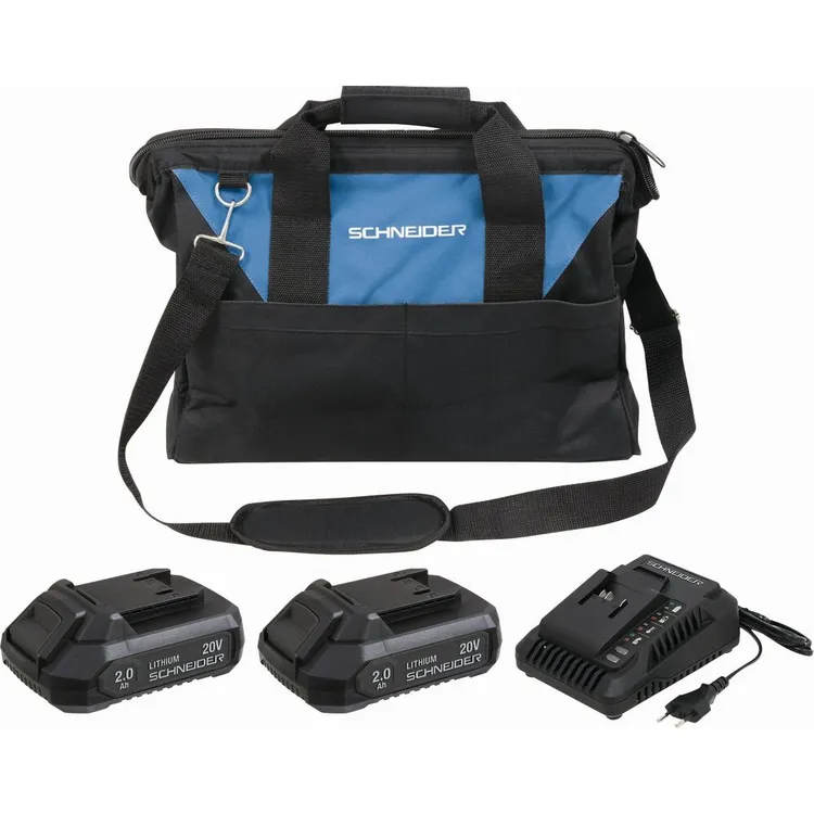 Pack SCHNEIDER 20V com 2 Baterias 2Ah, Carregador 3A e Saco