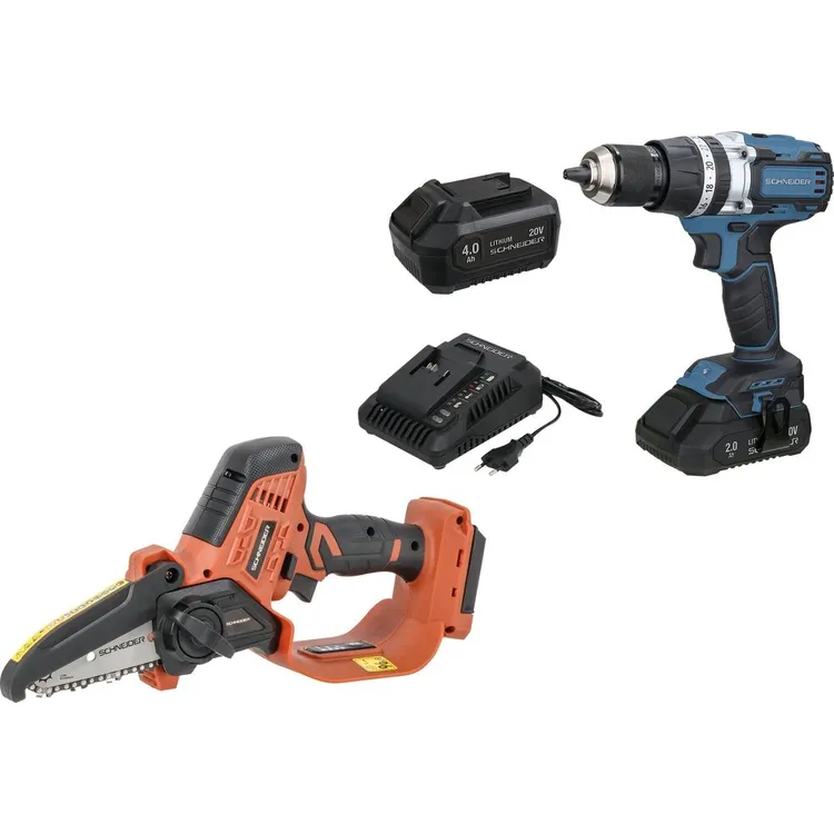 Pack SCHNEIDER 20V Podadora 10cm e Berbequim 65Nm 2 Baterias Pack SCHNEIDER 20V Podadora 10cm e Berbequim 65Nm 2 Baterias