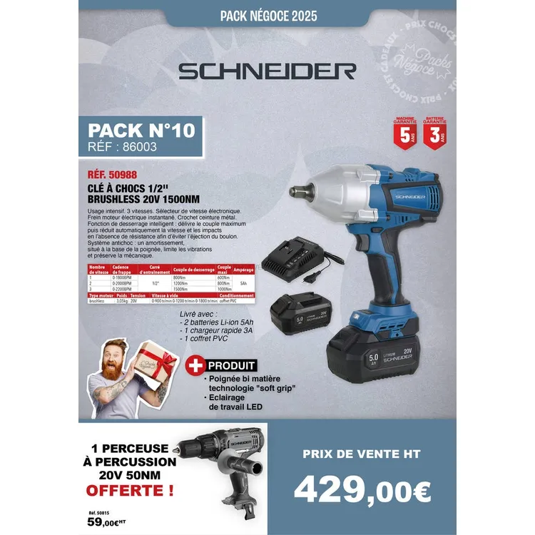 Pack SCHNEIDER Chave de Impacto 1/2 Polegada 20V 1000/1500Nm e Berbequim Percutor 20V Pack SCHNEIDER Chave de Impacto 1/2 Polegada 20V 1000/1500Nm e Berbequim Percutor 20V