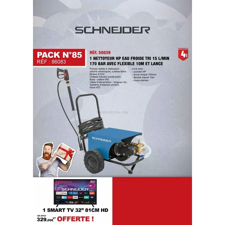 Pack SCHNEIDER Lavadora de Alta Pressão Água Fria Trifásica 170 Bar 15L/min Pack SCHNEIDER Lavadora de Alta Pressão Água Fria Trifásica 170 Bar 15L/min