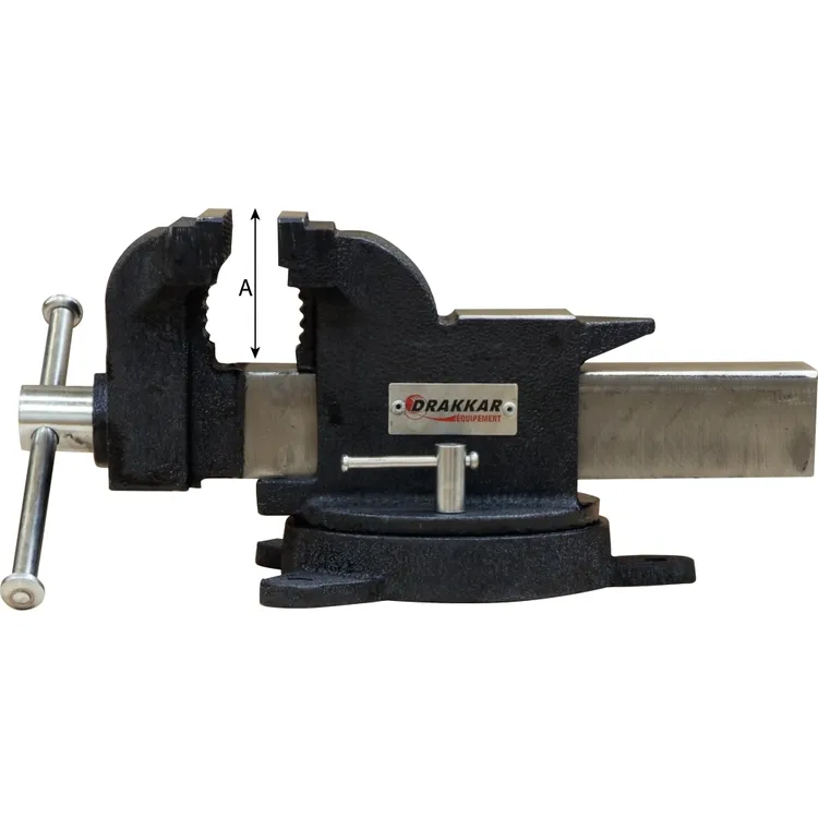 Torno de Bancada em Aço DRAKKAR 150mm com Bigorna, Aperto para Tubos e Base Pivotante 360°