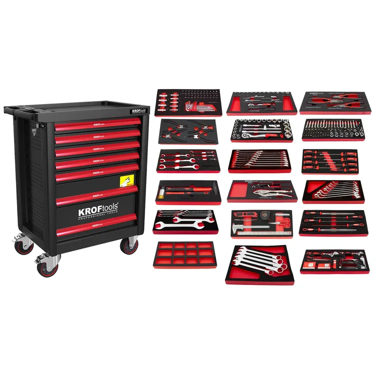 Carro de Ferramentas Preto KROFTOOLS 7 Gavetas 257 Peças Carro de Ferramentas Preto KROFTOOLS 7 Gavetas 257 Peças