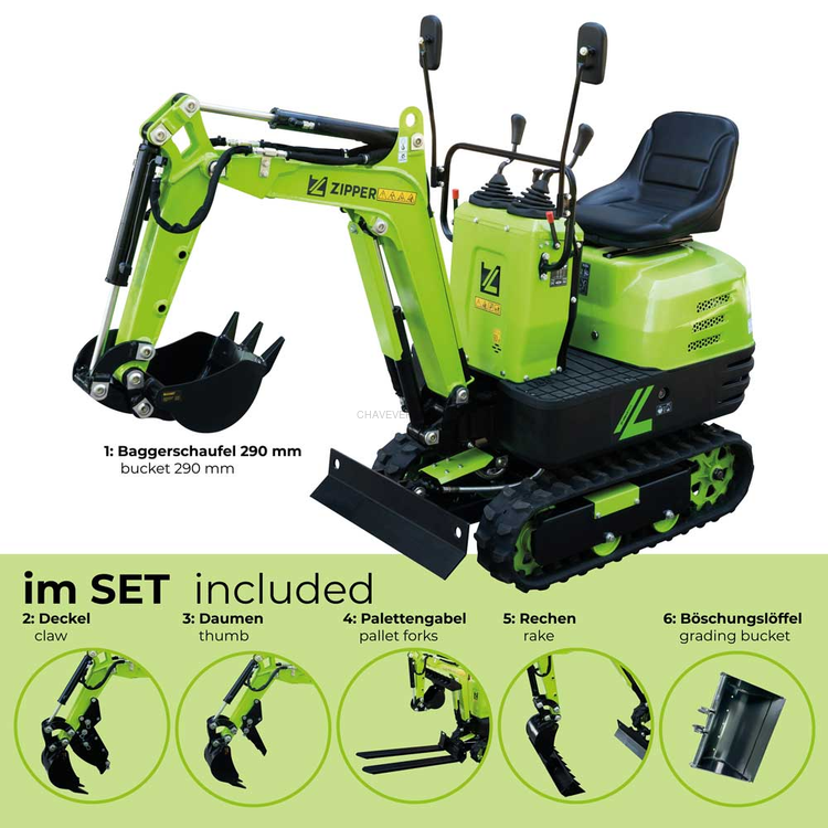 Mini Escavadora ZIPPER 6.3kW 562kg