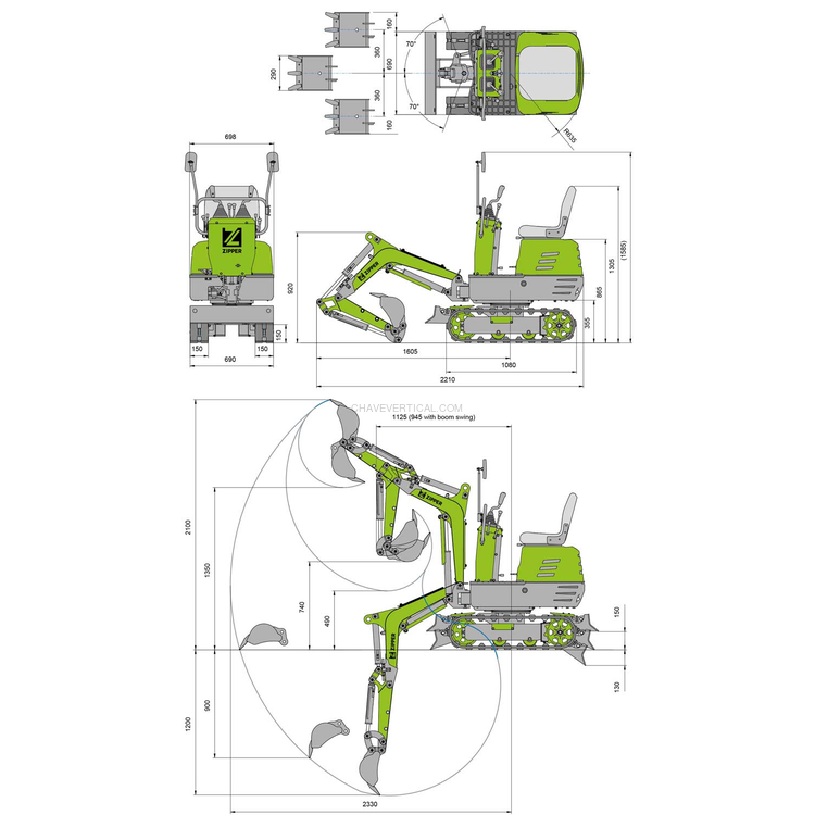 Mini Escavadora ZIPPER 6.3kW 562kg