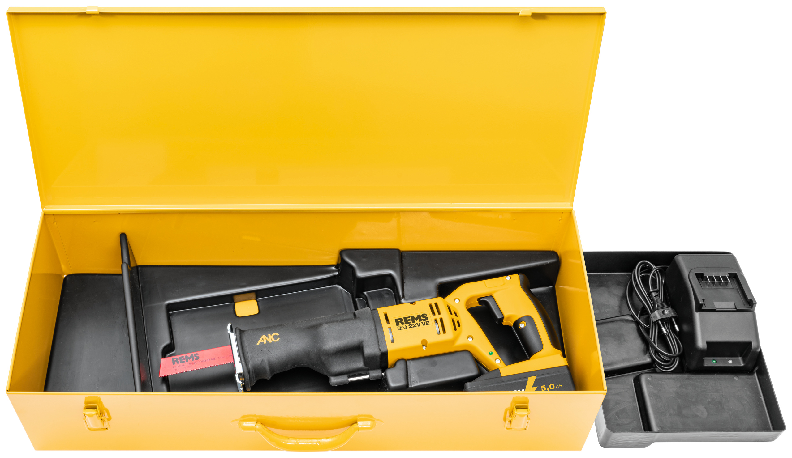 Serra de Sabre a Bateria REMS Cat 22V VE 500 W 1900 CPM com Bateria 5,0 AH REMS Cat 22V VE Set conjunto